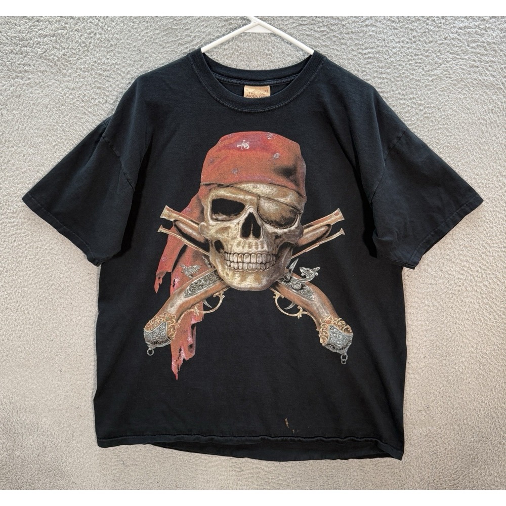Vintage The Mountain Shirt Adult XL Black Pirate Skull Grunge Skater 1990s Y2K